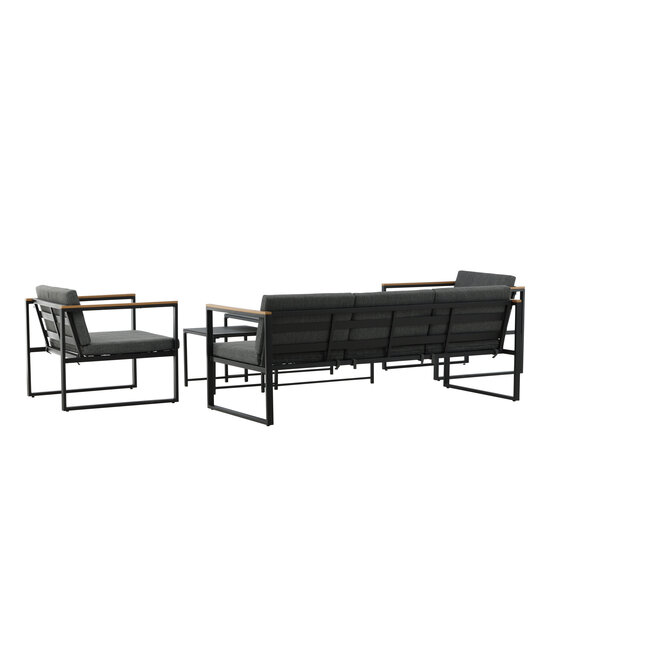 Lounge-Set Dakar Schwarz/Grau – 3-Sitzer Sofa 188×80×67 cm Stahl & Glas