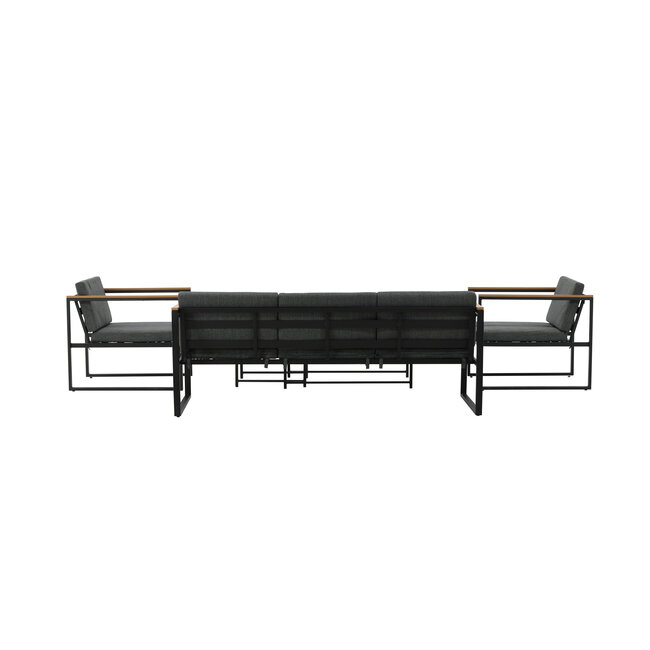 Lounge-Set Dakar Schwarz/Grau – 3-Sitzer Sofa 188×80×67 cm Stahl & Glas