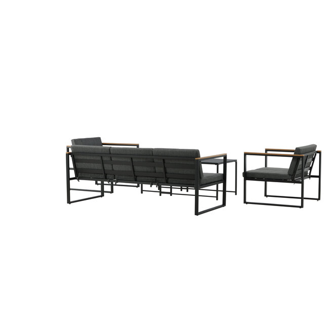 Lounge-Set Dakar Schwarz/Grau – 3-Sitzer Sofa 188×80×67 cm Stahl & Glas