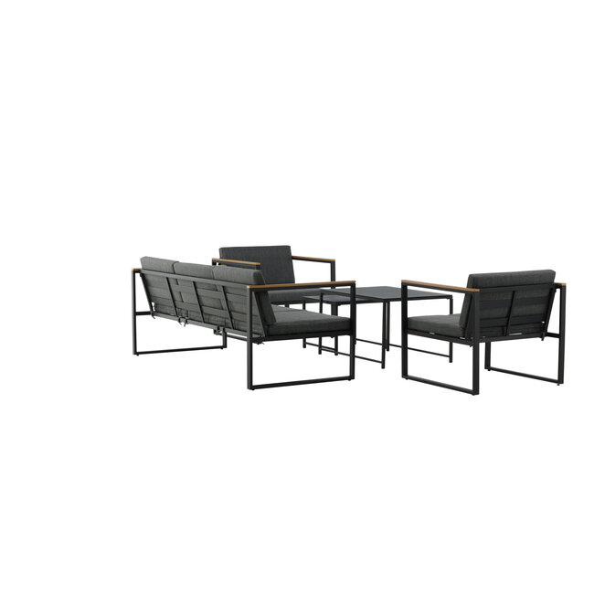 Lounge-Set Dakar Schwarz/Grau – 3-Sitzer Sofa 188×80×67 cm Stahl & Glas