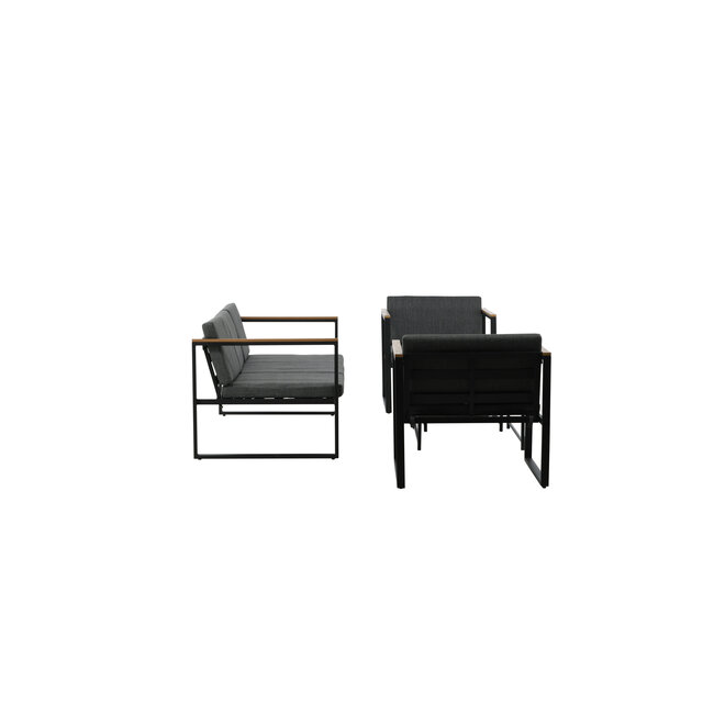 Lounge-Set Dakar Schwarz/Grau – 3-Sitzer Sofa 188×80×67 cm Stahl & Glas