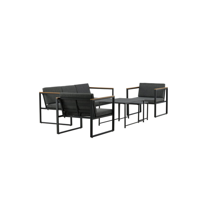 Lounge-Set Dakar Schwarz/Grau – 3-Sitzer Sofa 188×80×67 cm Stahl & Glas