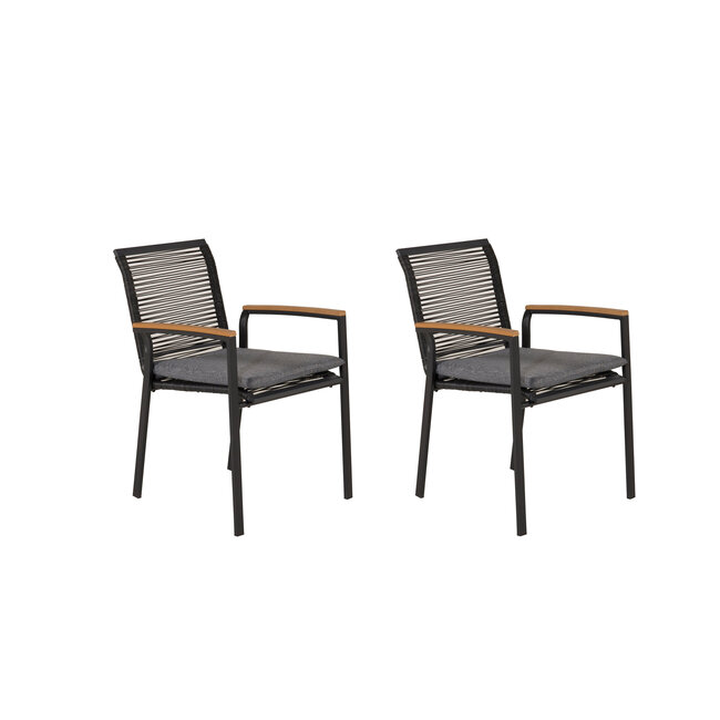 Gartenstuhl Dallas Schwarz – Armlehnenstuhl 57×64×84 cm Stahl & Polyester