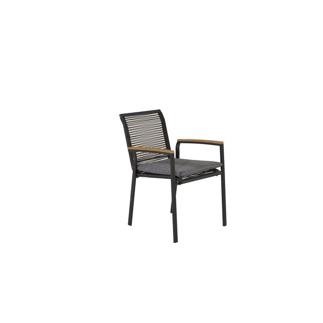Gartenstuhl Dallas Schwarz – Armlehnenstuhl 57×64×84 cm Stahl & Polyester