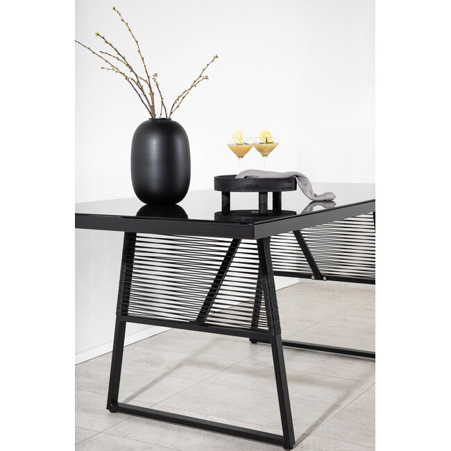 Gartentisch Dallas Schwarz – Esstisch 193×90×77 cm Stahl & Glas