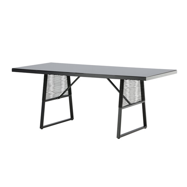 Gartentisch Dallas Schwarz – Esstisch 193×90×77 cm Stahl & Glas