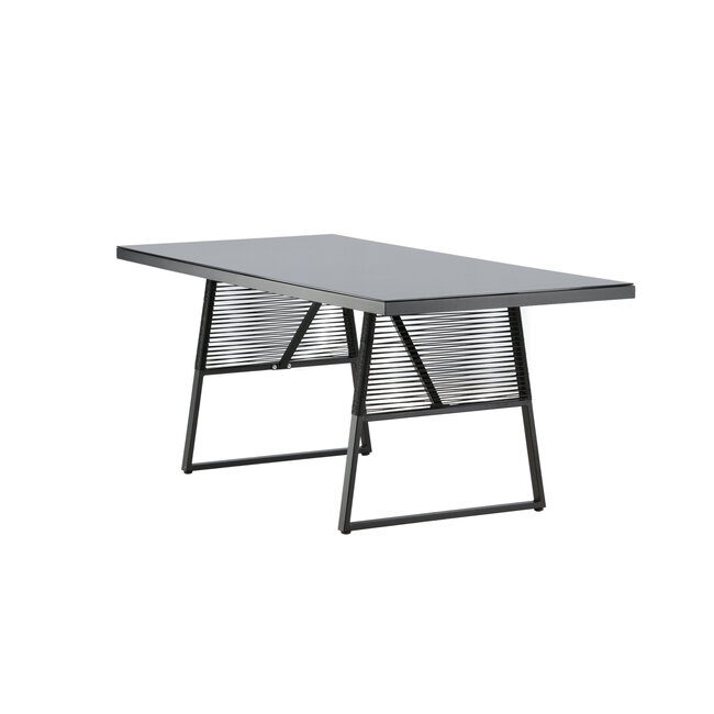 Gartentisch Dallas Schwarz – Esstisch 193×90×77 cm Stahl & Glas