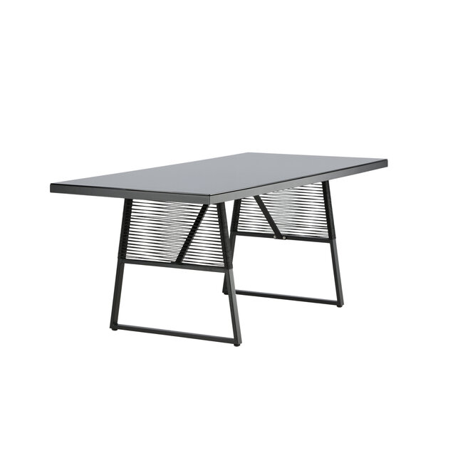 Gartentisch Dallas Schwarz – Esstisch 193×90×77 cm Stahl & Glas