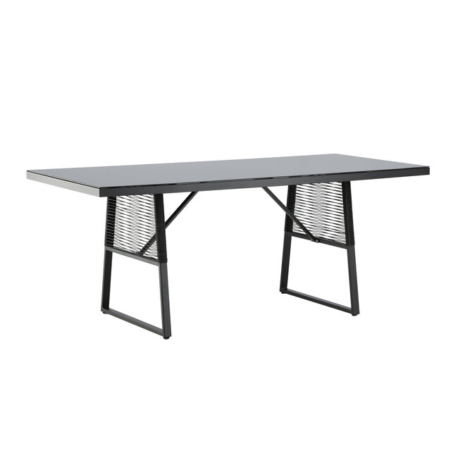 Gartentisch Dallas Schwarz – Esstisch 193×90×77 cm Stahl & Glas
