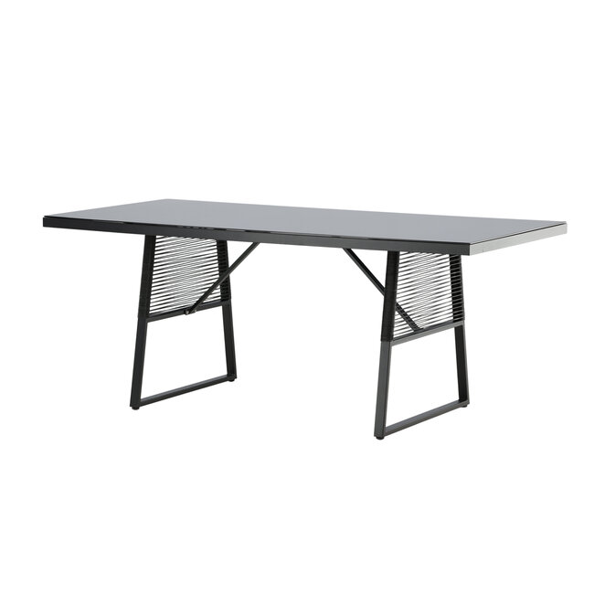 Gartentisch Dallas Schwarz – Esstisch 193×90×77 cm Stahl & Glas