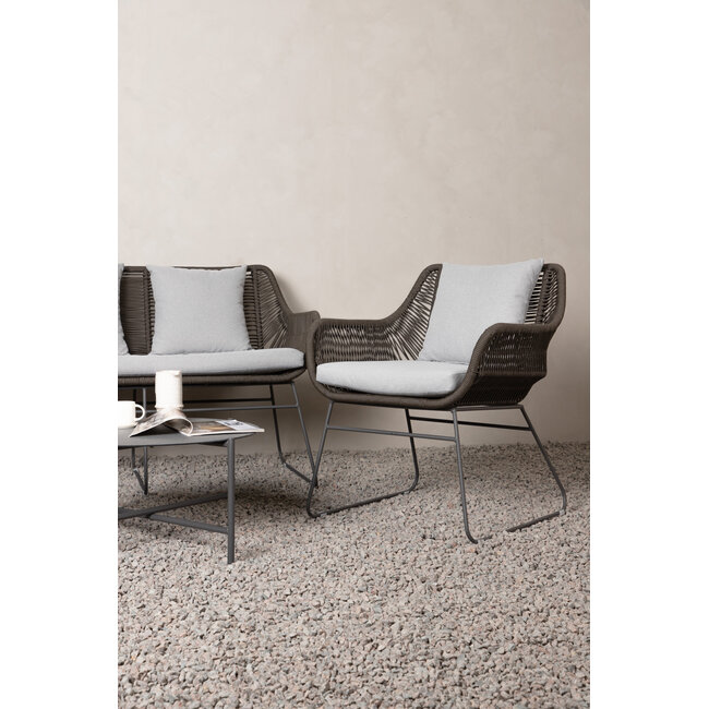 Lounge-Set Davao Dunkelgrau – Outdoor-Sofa 133×73×73 cm Seilgeflecht und Stahl