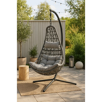 Venture Home Gartenliege Edinburgh Grau – Hängesessel mit Gestell 130×130×205 cm Polyrattan