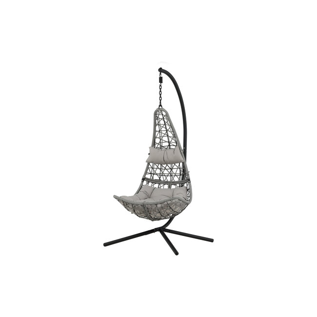 Gartenliege Edinburgh Grau – Hängesessel mit Gestell 130×130×205 cm Polyrattan