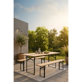 Venture Home Gartenmöbel-Set Guniess – Picknicktisch mit Bänken aus Tannenholz & Stahl 200 cm