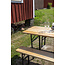 Gartenmöbel-Set Guniess aus Tannenholz und Stahl, Tisch 200×60×75 cm + 2 Bänke – wetterfeste Gartenessgruppe Natur/Schwarz