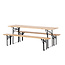 Gartenmöbel-Set Guniess aus Tannenholz und Stahl, Tisch 200×60×75 cm + 2 Bänke – wetterfeste Gartenessgruppe Natur/Schwarz