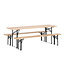Gartenmöbel-Set Guniess aus Tannenholz und Stahl, Tisch 200×60×75 cm + 2 Bänke – wetterfeste Gartenessgruppe Natur/Schwarz