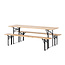 Gartenmöbel-Set Guniess aus Tannenholz und Stahl, Tisch 200×60×75 cm + 2 Bänke – wetterfeste Gartenessgruppe Natur/Schwarz