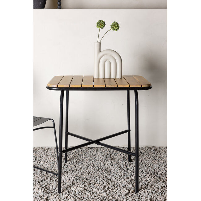 Gartentisch Holmbeck aus Akazienholz und Stahl, 70 cm × 55 cm × 74 cm, Natur – kompakter Outdoor-Bistrotisch