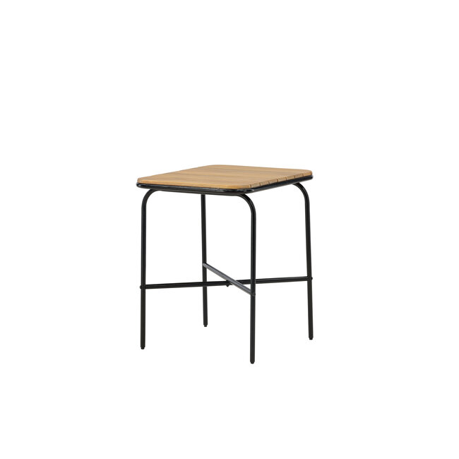 Gartentisch Holmbeck aus Akazienholz und Stahl, 70 cm × 55 cm × 74 cm, Natur – kompakter Outdoor-Bistrotisch