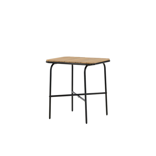 Gartentisch Holmbeck aus Akazienholz und Stahl, 70 cm × 55 cm × 74 cm, Natur – kompakter Outdoor-Bistrotisch