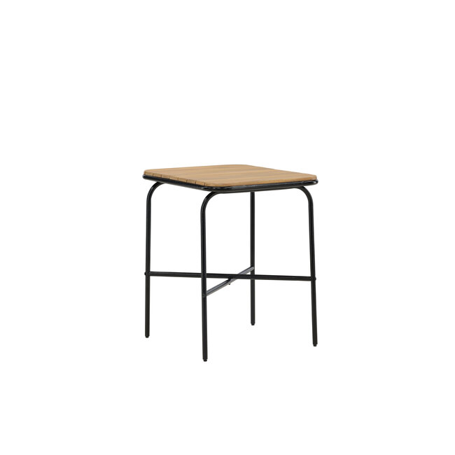 Gartentisch Holmbeck aus Akazienholz und Stahl, 70 cm × 55 cm × 74 cm, Natur – kompakter Outdoor-Bistrotisch