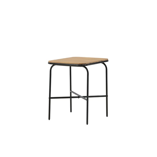 Gartentisch Holmbeck aus Akazienholz und Stahl, 70 cm × 55 cm × 74 cm, Natur – kompakter Outdoor-Bistrotisch