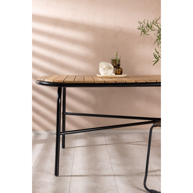 Gartentisch Holmbeck aus Akazienholz und Stahl, 200 cm × 90 cm × 75 cm, Natur – wetterfester Outdoor-Esstisch