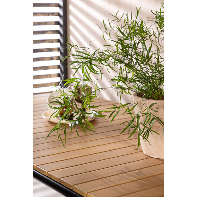 Gartentisch Holmbeck aus Akazienholz und Stahl, 200 cm × 90 cm × 75 cm, Natur – wetterfester Outdoor-Esstisch