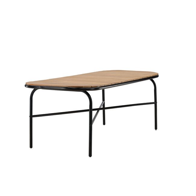 Gartentisch Holmbeck aus Akazienholz und Stahl, 200 cm × 90 cm × 75 cm, Natur – wetterfester Outdoor-Esstisch