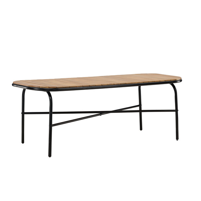 Gartentisch Holmbeck aus Akazienholz und Stahl, 200 cm × 90 cm × 75 cm, Natur – wetterfester Outdoor-Esstisch
