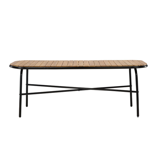 Gartentisch Holmbeck aus Akazienholz und Stahl, 200 cm × 90 cm × 75 cm, Natur – wetterfester Outdoor-Esstisch