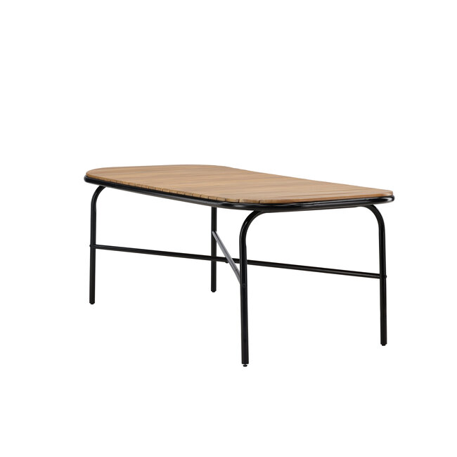 Gartentisch Holmbeck aus Akazienholz und Stahl, 200 cm × 90 cm × 75 cm, Natur – wetterfester Outdoor-Esstisch
