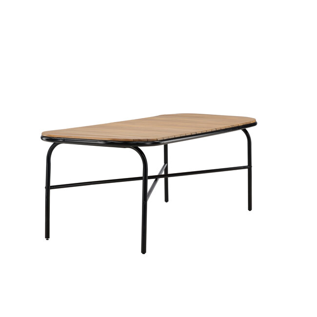 Gartentisch Holmbeck aus Akazienholz und Stahl, 200 cm × 90 cm × 75 cm, Natur – wetterfester Outdoor-Esstisch