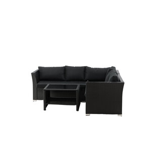 Venture Home Lounge-Set Haiti Schwarz – Tiefes Polyrattan-Sofa & Glastisch, Sofatiefe 75 cm