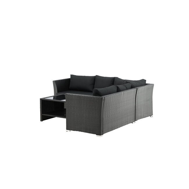 Lounge-Set Haiti Schwarz – Outdoor-Lounge aus Polyrattan, Polyester und Stahl mit Glastisch, Sofatiefe 75 cm, Höhe 64 cm