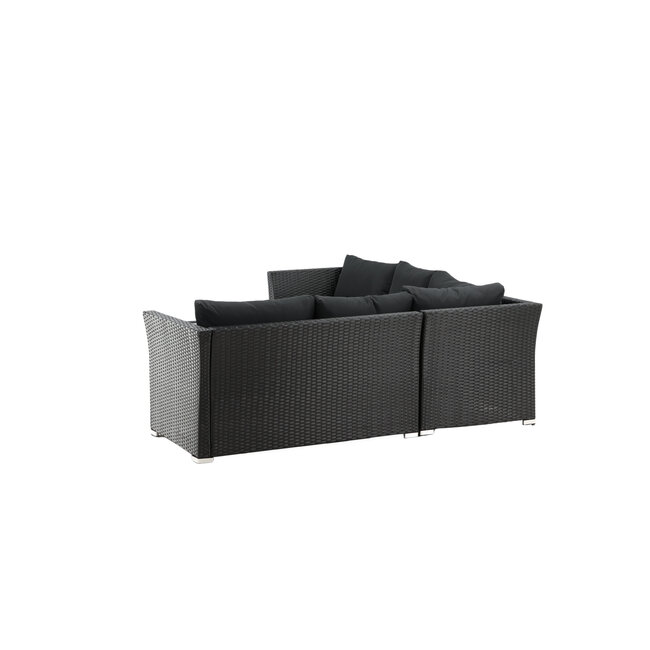 Lounge-Set Haiti Schwarz – Outdoor-Lounge aus Polyrattan, Polyester und Stahl mit Glastisch, Sofatiefe 75 cm, Höhe 64 cm