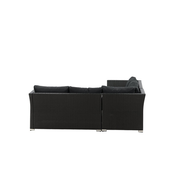 Lounge-Set Haiti Schwarz – Outdoor-Lounge aus Polyrattan, Polyester und Stahl mit Glastisch, Sofatiefe 75 cm, Höhe 64 cm