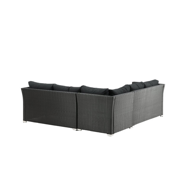 Lounge-Set Haiti Schwarz – Outdoor-Lounge aus Polyrattan, Polyester und Stahl mit Glastisch, Sofatiefe 75 cm, Höhe 64 cm