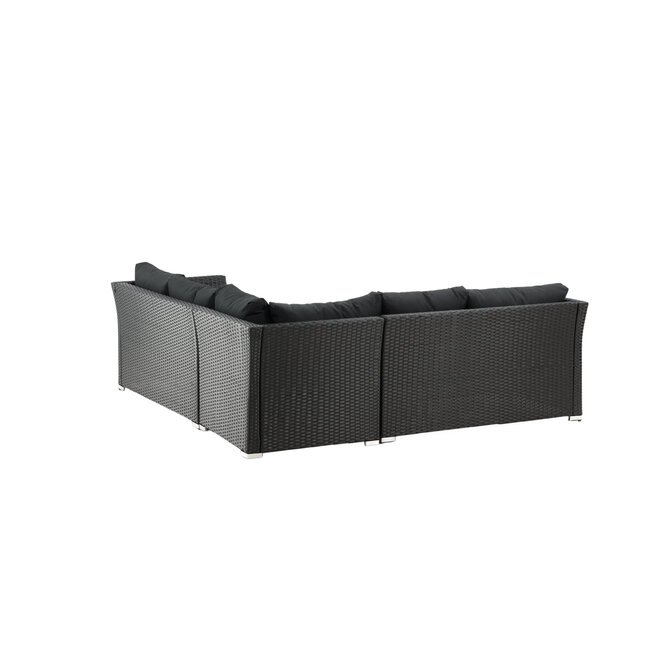 Lounge-Set Haiti Schwarz – Outdoor-Lounge aus Polyrattan, Polyester und Stahl mit Glastisch, Sofatiefe 75 cm, Höhe 64 cm