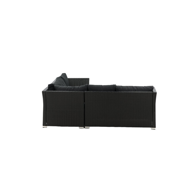 Lounge-Set Haiti Schwarz – Outdoor-Lounge aus Polyrattan, Polyester und Stahl mit Glastisch, Sofatiefe 75 cm, Höhe 64 cm