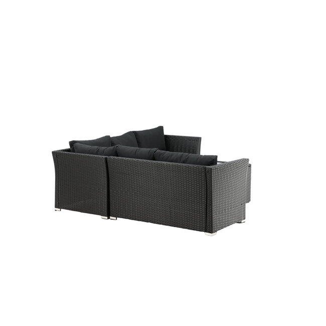Lounge-Set Haiti Schwarz – Outdoor-Lounge aus Polyrattan, Polyester und Stahl mit Glastisch, Sofatiefe 75 cm, Höhe 64 cm