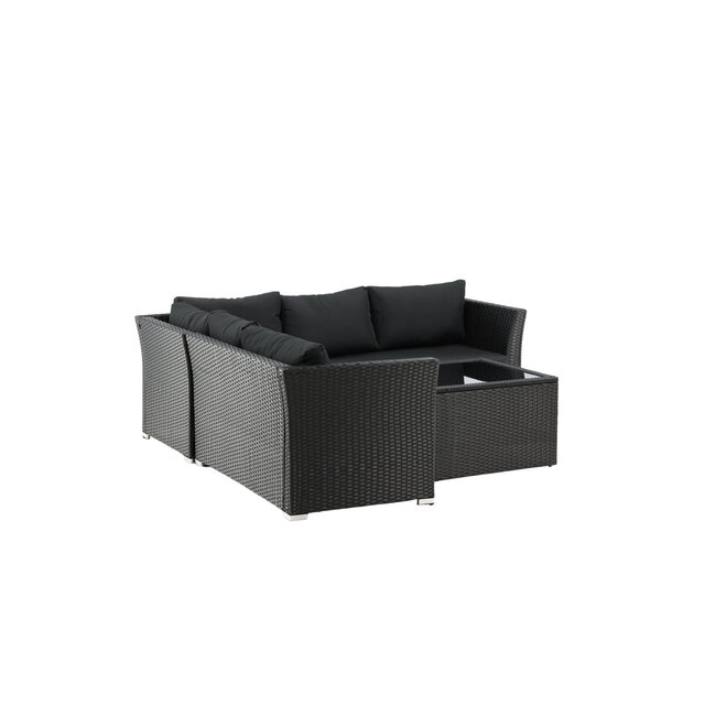 Lounge-Set Haiti Schwarz – Outdoor-Lounge aus Polyrattan, Polyester und Stahl mit Glastisch, Sofatiefe 75 cm, Höhe 64 cm