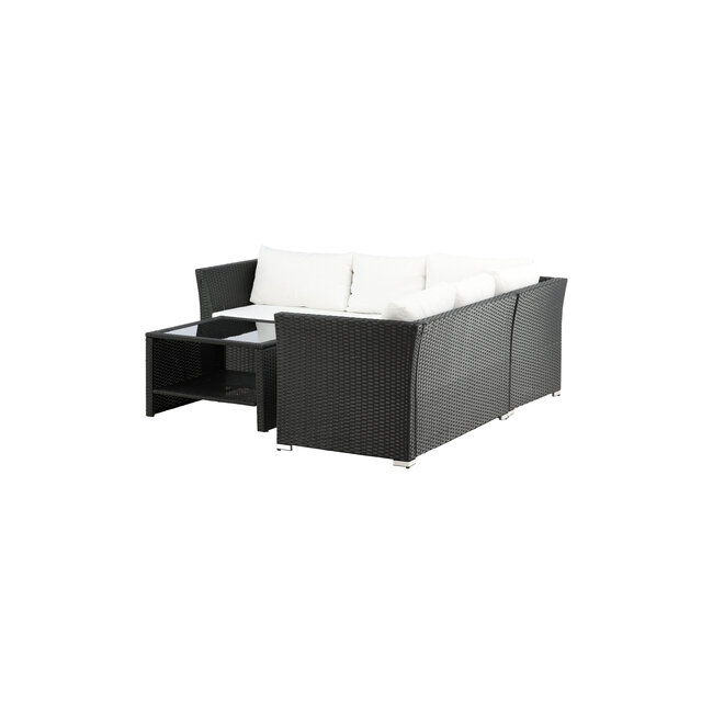 Lounge-Set Haiti Schwarz – Outdoor-Lounge aus Polyrattan, Schaumstoff, Polyester und Glas, Sofatiefe 59 cm, Höhe 64 cm, mit Glastisch