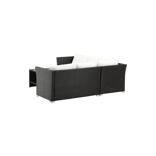 Lounge-Set Haiti Schwarz – Outdoor-Lounge aus Polyrattan, Schaumstoff, Polyester und Glas, Sofatiefe 59 cm, Höhe 64 cm, mit Glastisch