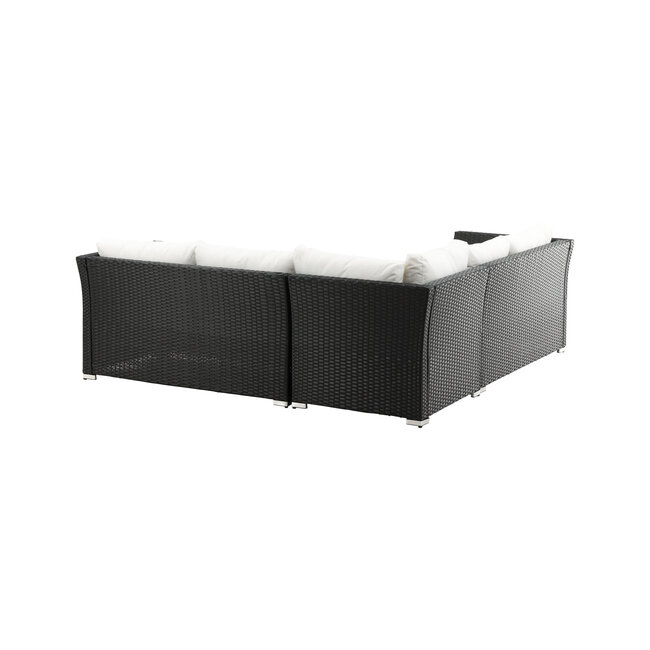 Lounge-Set Haiti Schwarz – Outdoor-Lounge aus Polyrattan, Schaumstoff, Polyester und Glas, Sofatiefe 59 cm, Höhe 64 cm, mit Glastisch