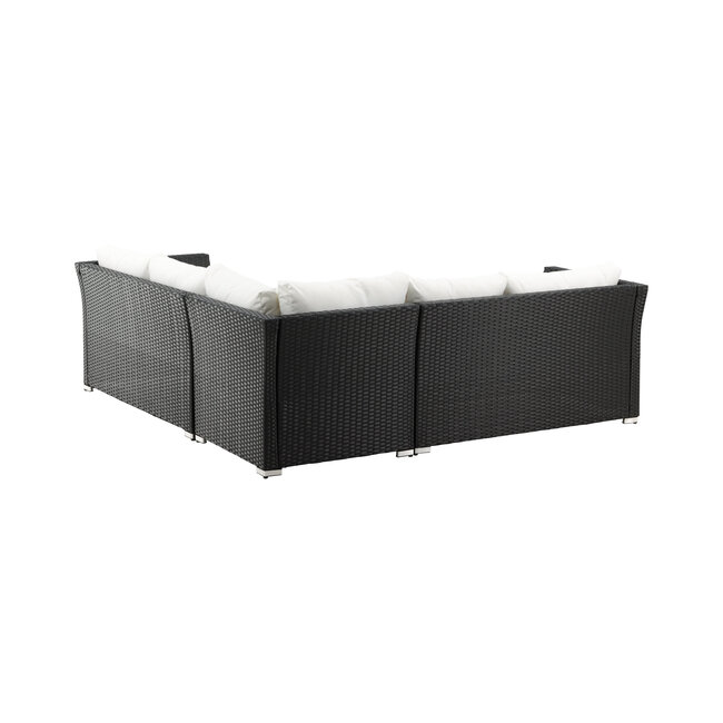 Lounge-Set Haiti Schwarz – Outdoor-Lounge aus Polyrattan, Schaumstoff, Polyester und Glas, Sofatiefe 59 cm, Höhe 64 cm, mit Glastisch