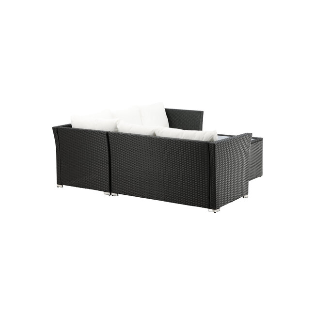 Lounge-Set Haiti Schwarz – Outdoor-Lounge aus Polyrattan, Schaumstoff, Polyester und Glas, Sofatiefe 59 cm, Höhe 64 cm, mit Glastisch
