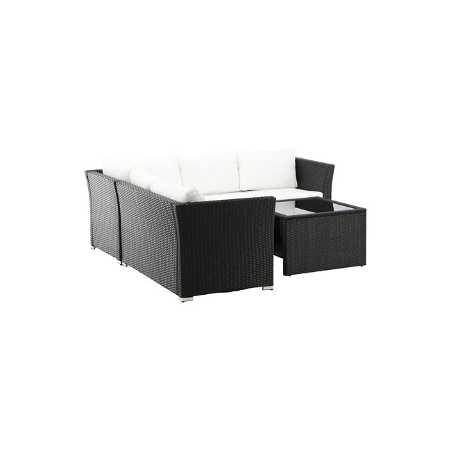 Lounge-Set Haiti Schwarz – Outdoor-Lounge aus Polyrattan, Schaumstoff, Polyester und Glas, Sofatiefe 59 cm, Höhe 64 cm, mit Glastisch