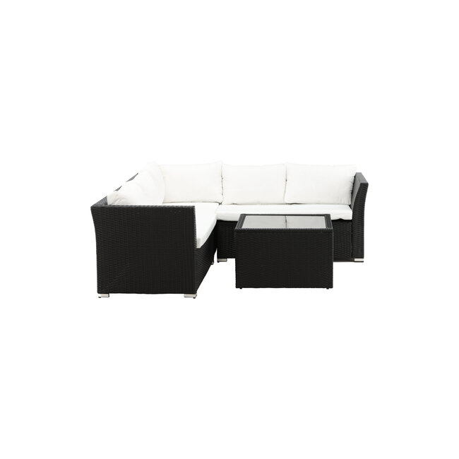 Lounge-Set Haiti Schwarz – Outdoor-Lounge aus Polyrattan, Schaumstoff, Polyester und Glas, Sofatiefe 59 cm, Höhe 64 cm, mit Glastisch